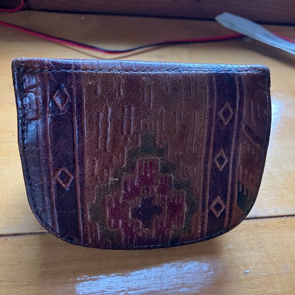 Vintage Native Mexico Genuine Hand tooled Leather Wallet Zippered Coin Purse - Picture 2 of 8